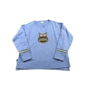 Sundance Owl Graphic Sweater Small Blue Fair Isle Granola Knit Cottagecore Boho